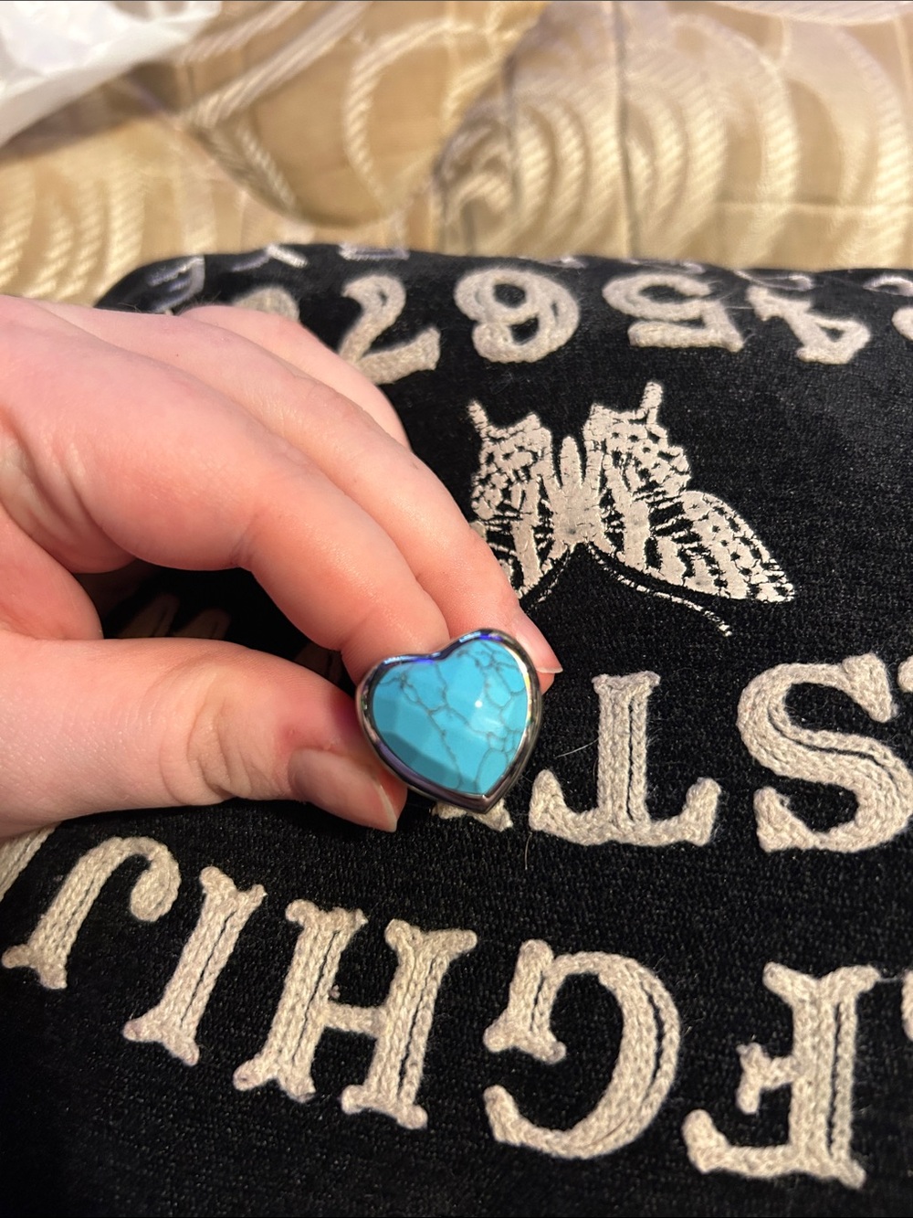 Heart-Shaped Turquoise Stone Ring - Blue